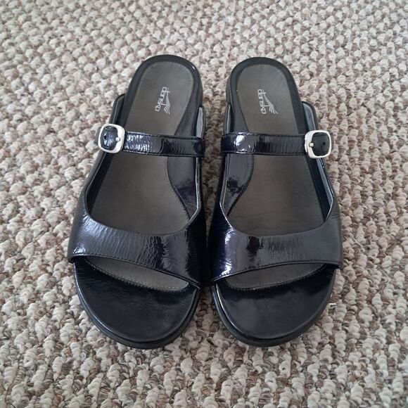 Dansko Sandals Women's 38 8 Black Patent Leather Mary Jane Goth Emo Comfort - Picture 1 of 4